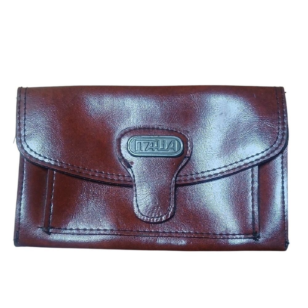 Italia Wallet Women Small Mahogany Brown Faux Leather Vintage Snap Zip Organizer